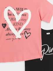 River Island Pink Girls Regular Fit 100% Cotton T-Shirts 2 Pack - Image 2 of 3