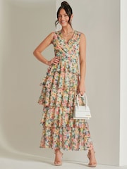Jolie Moi Yellow Tiered Hem Mesh Maxi Dress - Image 1 of 6