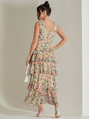 Jolie Moi Yellow Tiered Hem Mesh Maxi Dress - Image 2 of 6