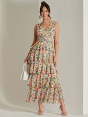 Jolie Moi Yellow Tiered Hem Mesh Maxi Dress - Image 4 of 6