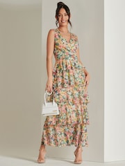 Jolie Moi Yellow Tiered Hem Mesh Maxi Dress - Image 5 of 6