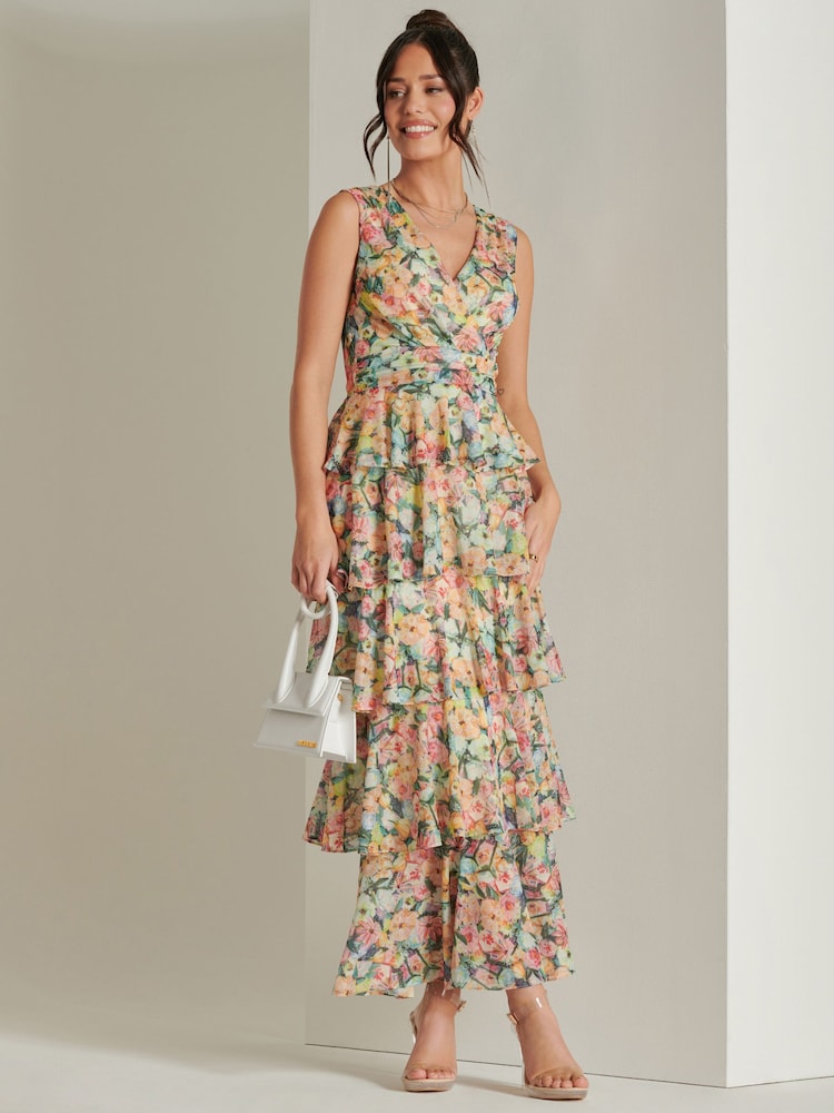 Jolie Moi Yellow Tiered Hem Mesh Maxi Dress - Image 6 of 6