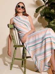 Monsoon Multi Aubree Stripe Dress in Linen Blend - Image 1 of 6