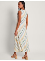 Monsoon Multi Aubree Stripe Dress in Linen Blend - Image 4 of 6