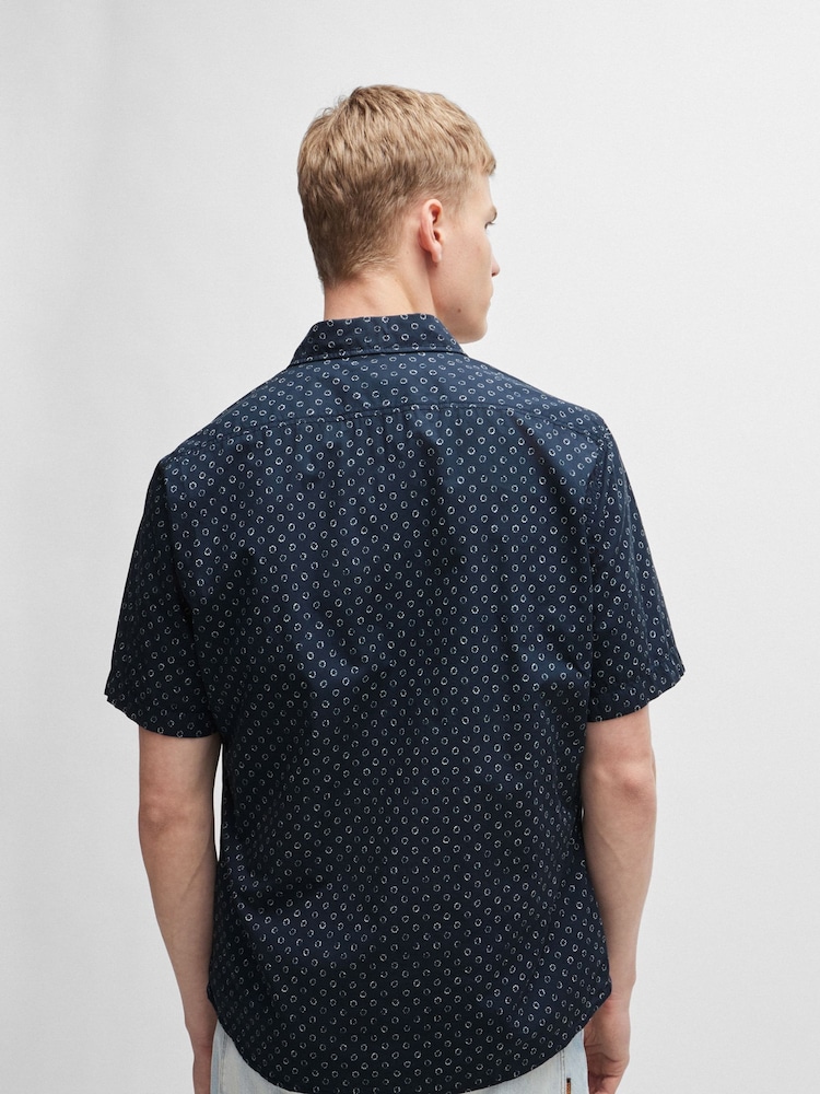 BOSS Blue Regular Fit Short Sleeve 100% Cotton Printed Poplin Shirt - Image 2 of 6 BOSS Blue Regular Fit Short Sleeve 100% Cotton Printed Poplin Shirt - Image 2 of 6