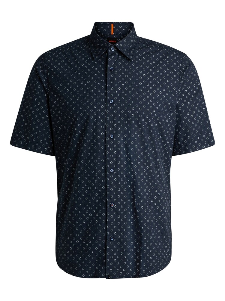 Синий - BOSS Regular Fit Short Sleeve 100% Cotton Printed Poplin Shirt - Изображение 6 из 6