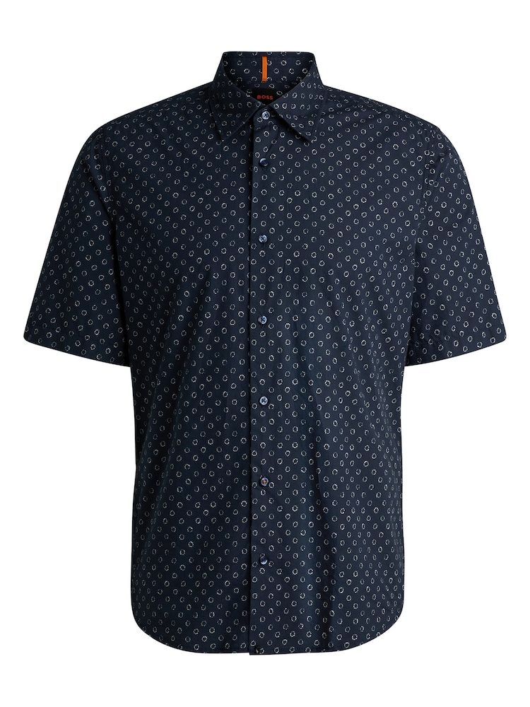 BOSS Blue Regular Fit Short Sleeve 100% Cotton Printed Poplin Shirt - Image 6 of 6 BOSS Blue Regular Fit Short Sleeve 100% Cotton Printed Poplin Shirt - Image 6 of 6