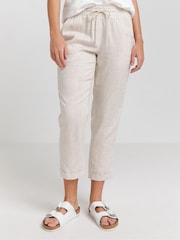 Simply Be Natural Tie Waist Tapered Linen Trousers - Image 1 of 4