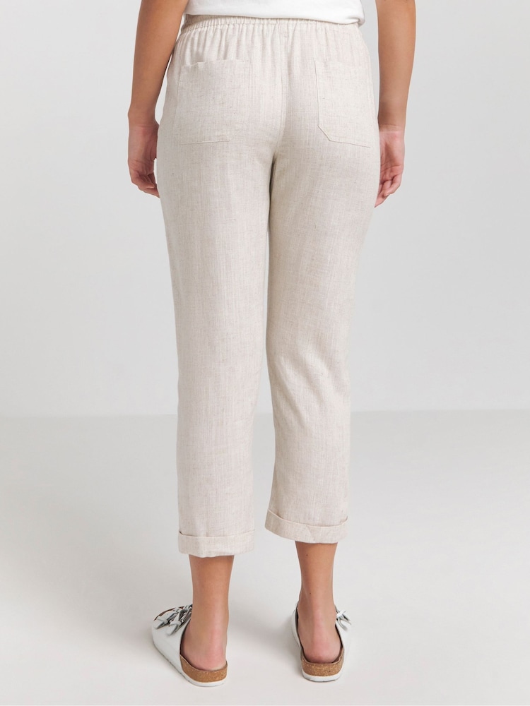 Simply Be Natural Tie Waist Tapered Linen Trousers - Image 2 of 4