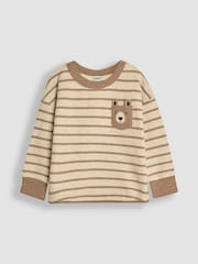 JoJo Maman Bébé Natural Stripe Bear Appliqué Pocket Top - Image 1 of 6