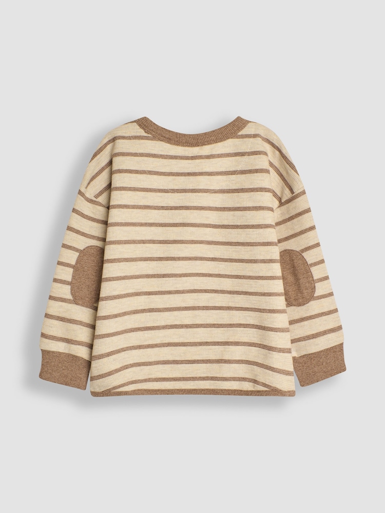 JoJo Maman Bébé Natural Stripe Bear Appliqué Pocket Top - Image 2 of 6