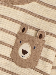 JoJo Maman Bébé Natural Stripe Bear Appliqué Pocket Top - Image 3 of 6