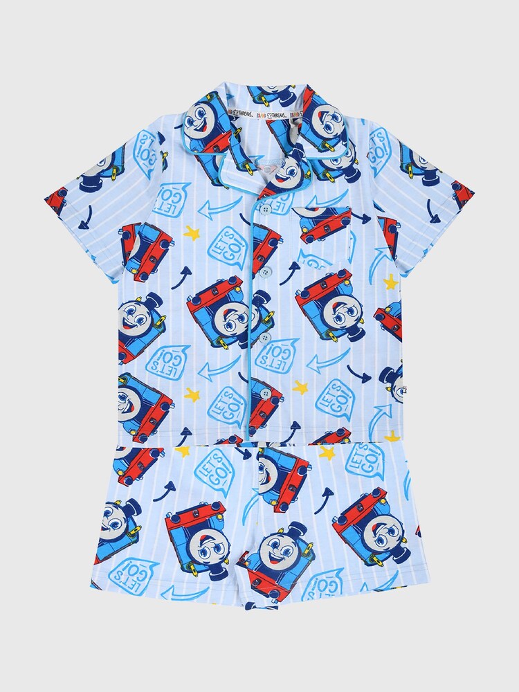 Brand Threads Blue Boys 100% Cotton Thomas The Tank Engine Short Pyjama Set - Image 1 of 5