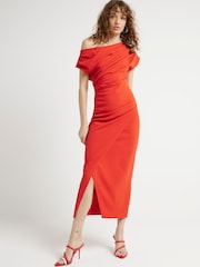 River Island Red Drape Asym Wrap Midi Dress - Image 1 of 4