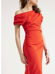 River Island Red Drape Asym Wrap Midi Dress - Image 2 of 4