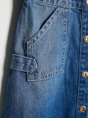 River Island Blue Girls 100% Cotton Denim Pinafore Dress - Image 4 of 4