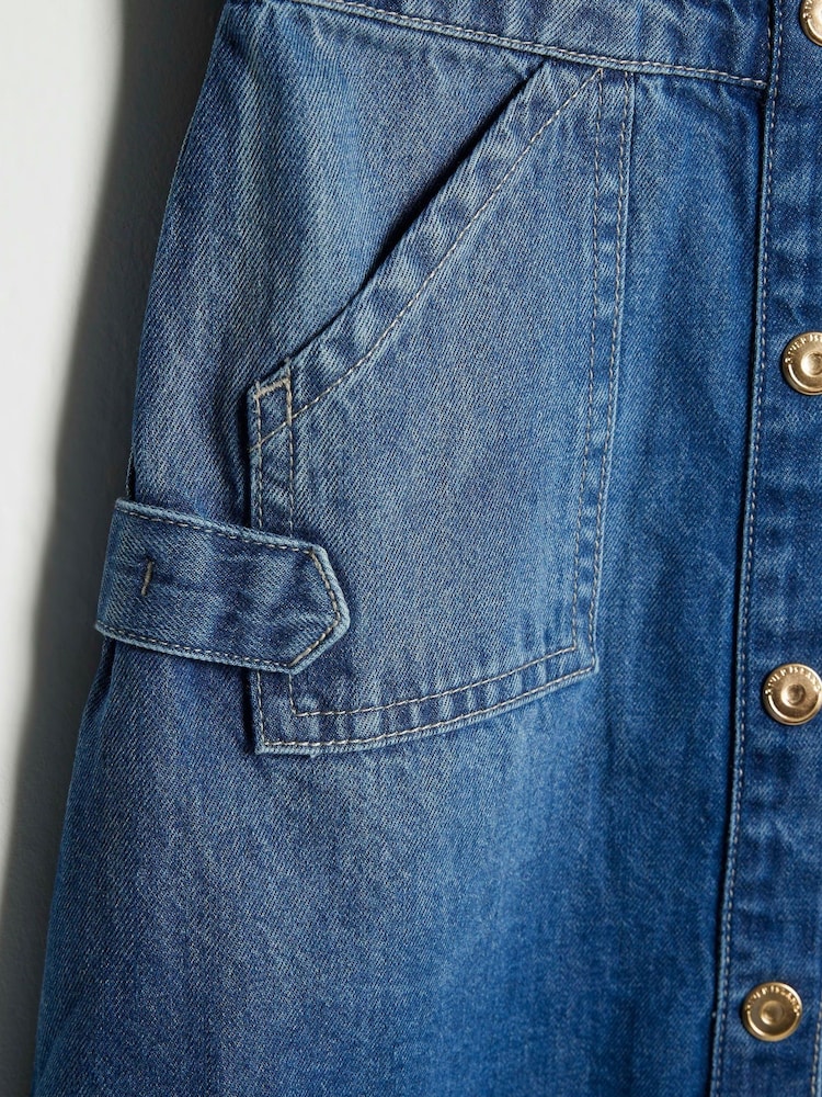 River Island Blue Girls 100% Cotton Denim Pinafore Dress - Image 4 of 4