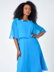 Roman Blue Petite Sequin Trim Chiffon Cape Dress - Image 1 of 5