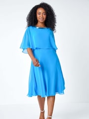 Roman Blue Petite Sequin Trim Chiffon Cape Dress - Image 2 of 5