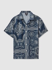Reiss Navy/White Kalid Reiss | Ché Printed Cuban Collar Shirt