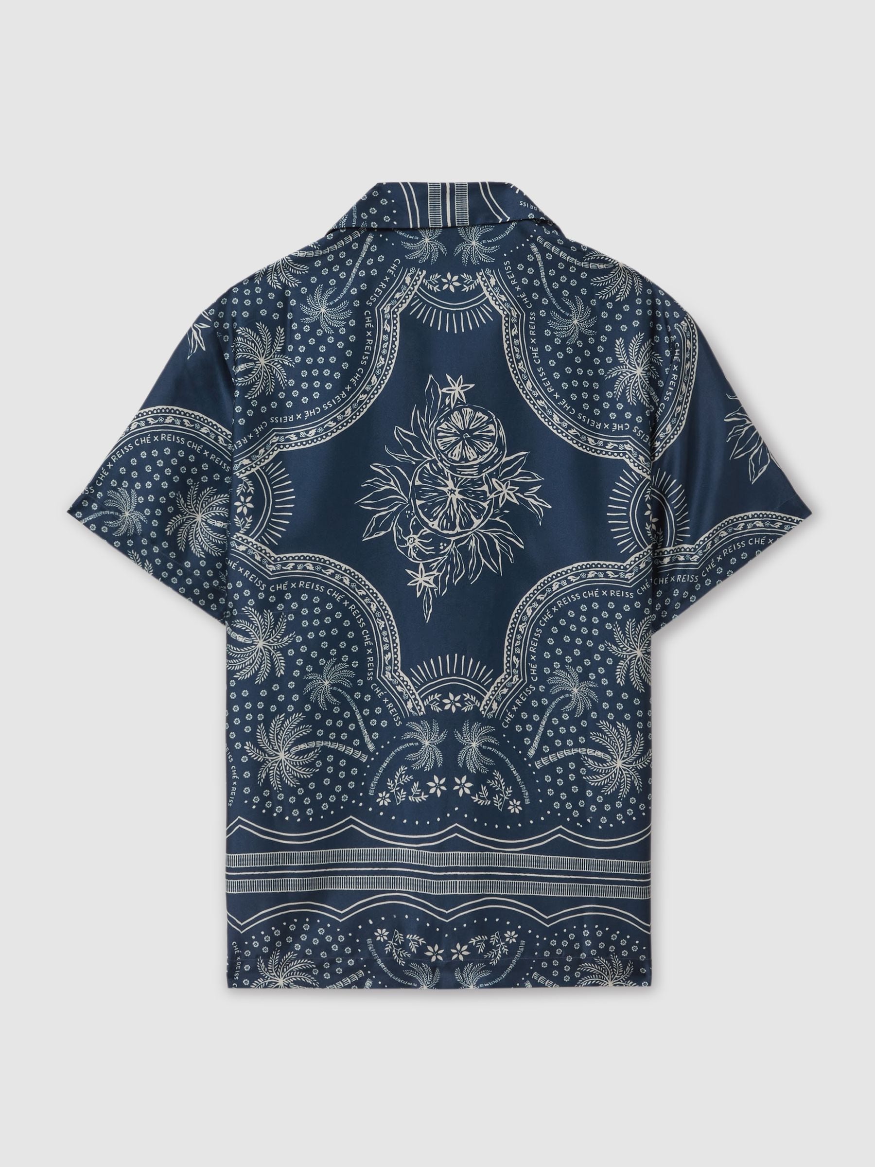 大特価!! Reiss | Ché Printed Cuban Collar Shirt in Navy/White ワンピース