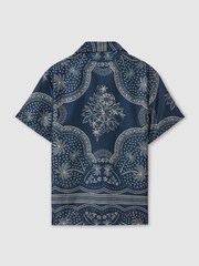 Reiss Navy/White Kalid Reiss | Ché Printed Cuban Collar Shirt - Image 3 of 5