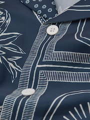 Reiss Navy/White Kalid Reiss | Ché Printed Cuban Collar Shirt - Image 5 of 5