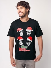 KISS Black 100% Cotton Licence Christmas T-Shirt - Image 1 of 7