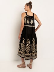 Greek Archaic Kori Black Embroidered 100% Linen Halterneck Maxi Dress - Image 2 of 4