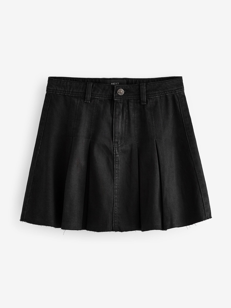 Black 100% Cotton Pleated Denim Mini Skirt - Image 4 of 5