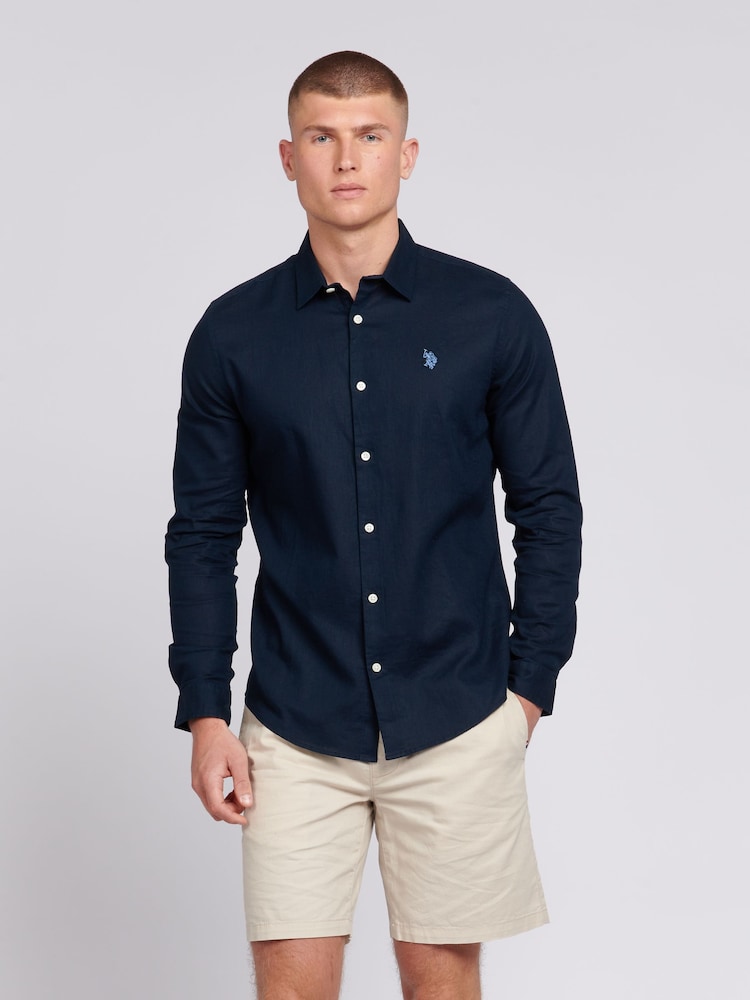 U.S. Polo Assn. Blue Linen Blend Mens Shirt - Image 1 of 7 U.S. Polo Assn. Blue Linen Blend Mens Shirt - Image 1 of 7