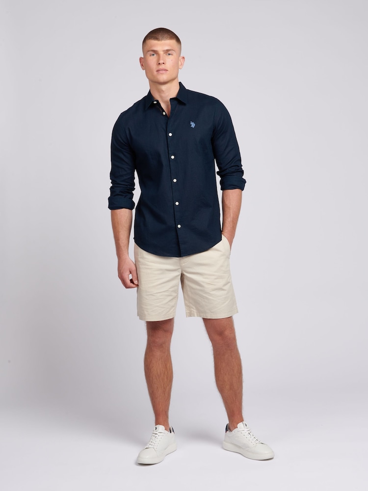 U.S. Polo Assn. Blue Linen Blend Mens Shirt - Image 3 of 7