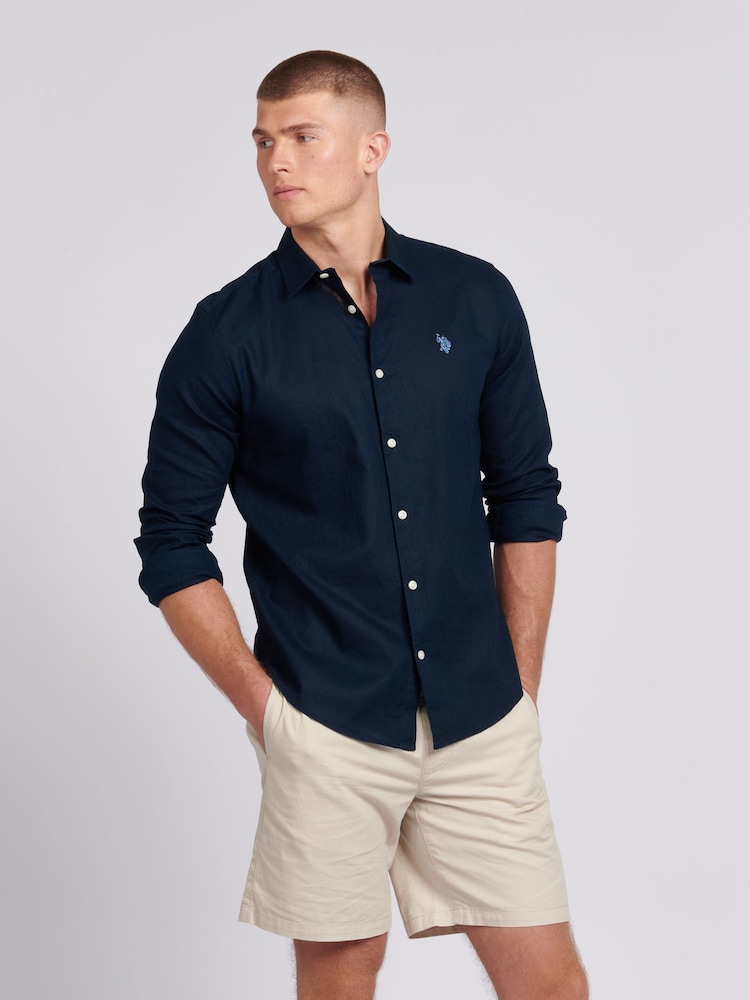 U.S. Polo Assn. Blue Linen Blend Mens Shirt - Image 5 of 7