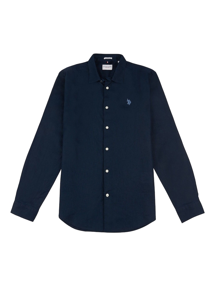 U.S. Polo Assn. Blue Linen Blend Mens Shirt - Image 6 of 7