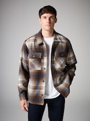 Brown/Blue Check Borg Lined Shacket - Image 1 of 7