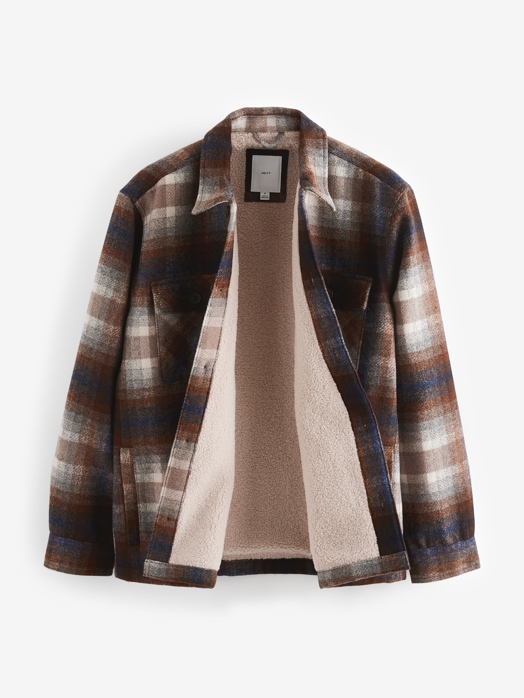 Buy Brown/Blue Check Borg Lined Shacket from the Next UK online shop
