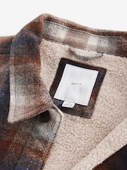 Brown/Blue Check Borg Lined Shacket - Image 5 of 7