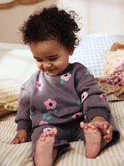 Grey/Pink Flower Print Baby Sweatshirt and Joggers Set - Image 1 of 16