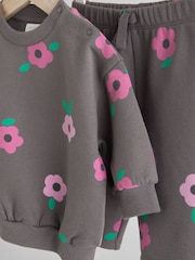 Grey/Pink Flower Print Baby Sweatshirt and Joggers Set - Image 11 of 16