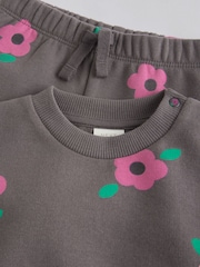 Grey/Pink Flower Print Baby Sweatshirt and Joggers Set - Image 12 of 16
