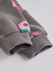 Grey/Pink Flower Print Baby Sweatshirt and Joggers Set - Image 14 of 16