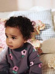 Grey/Pink Flower Print Baby Sweatshirt and Joggers Set - Image 3 of 16