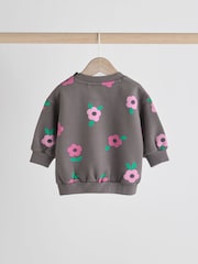 Grey/Pink Flower Print Baby Sweatshirt and Joggers Set - Image 8 of 16