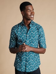 Charles Tyrwhitt Green Slim Fit Liberty Fabric Floral Print 100% Cotton Shirt - Image 1 of 7