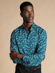 Charles Tyrwhitt Green Slim Fit Liberty Fabric Floral Print 100% Cotton Shirt - Image 2 of 7