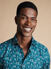 Charles Tyrwhitt Green Slim Fit Liberty Fabric Floral Print 100% Cotton Shirt - Image 3 of 7