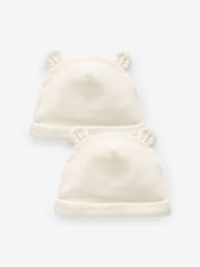 Cream Velour Baby Beanie Hats 2 Pack (0-12mths) - Image 1 of 4