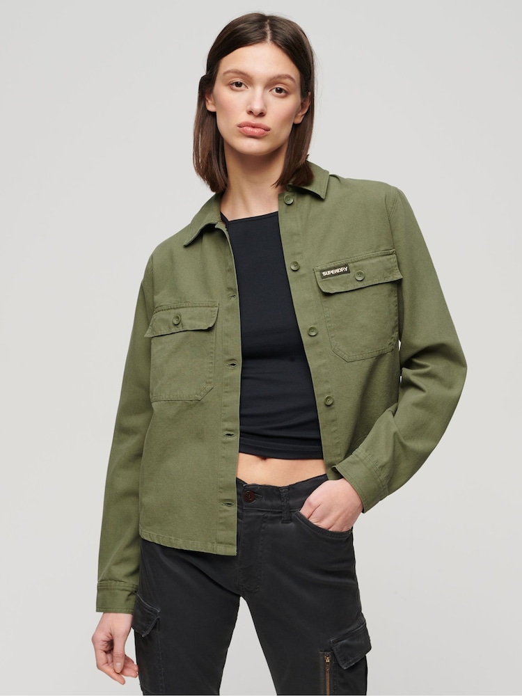 Superdry Green 100% Cotton Embellished Military Jacket - Image 1 of 6