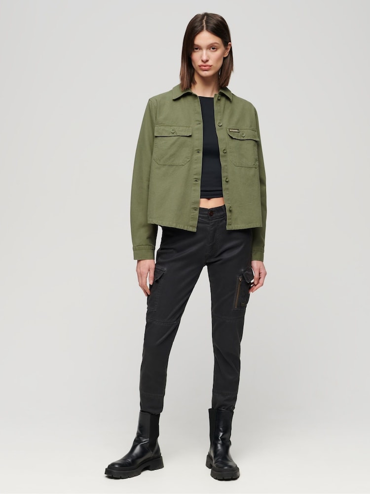 Superdry Green 100% Cotton Embellished Military Jacket - Image 2 of 6