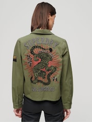 Superdry Green 100% Cotton Embellished Military Jacket - Image 3 of 6